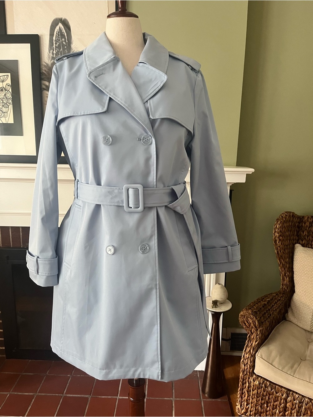 Kate Spade New York Pleated Back Water Resistant Trench Coat | Powder Blue | XL
